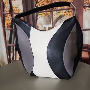 Alfani Womens Bangle Tote Black Cinder Patchwork  Faux Leather NWOT Shelf Pull